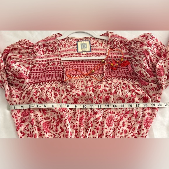 Alicia Bell Floral Beaded Tassel Tie VNeck Ruffle Ari Mini Dress Red Pink EUC - Picture 9 of 16